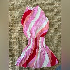 DO + BE MULTICOLOR STRIPED SMOCKED DRESS WITH KEYHOLE AND BUTTON IN BACK SIZE S